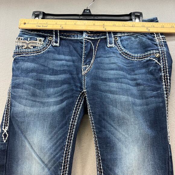 Rock Revival Women's Jeans Size 27 (4) Avery Straight Biker Moto Bling Crystal - Picture 3 of 16